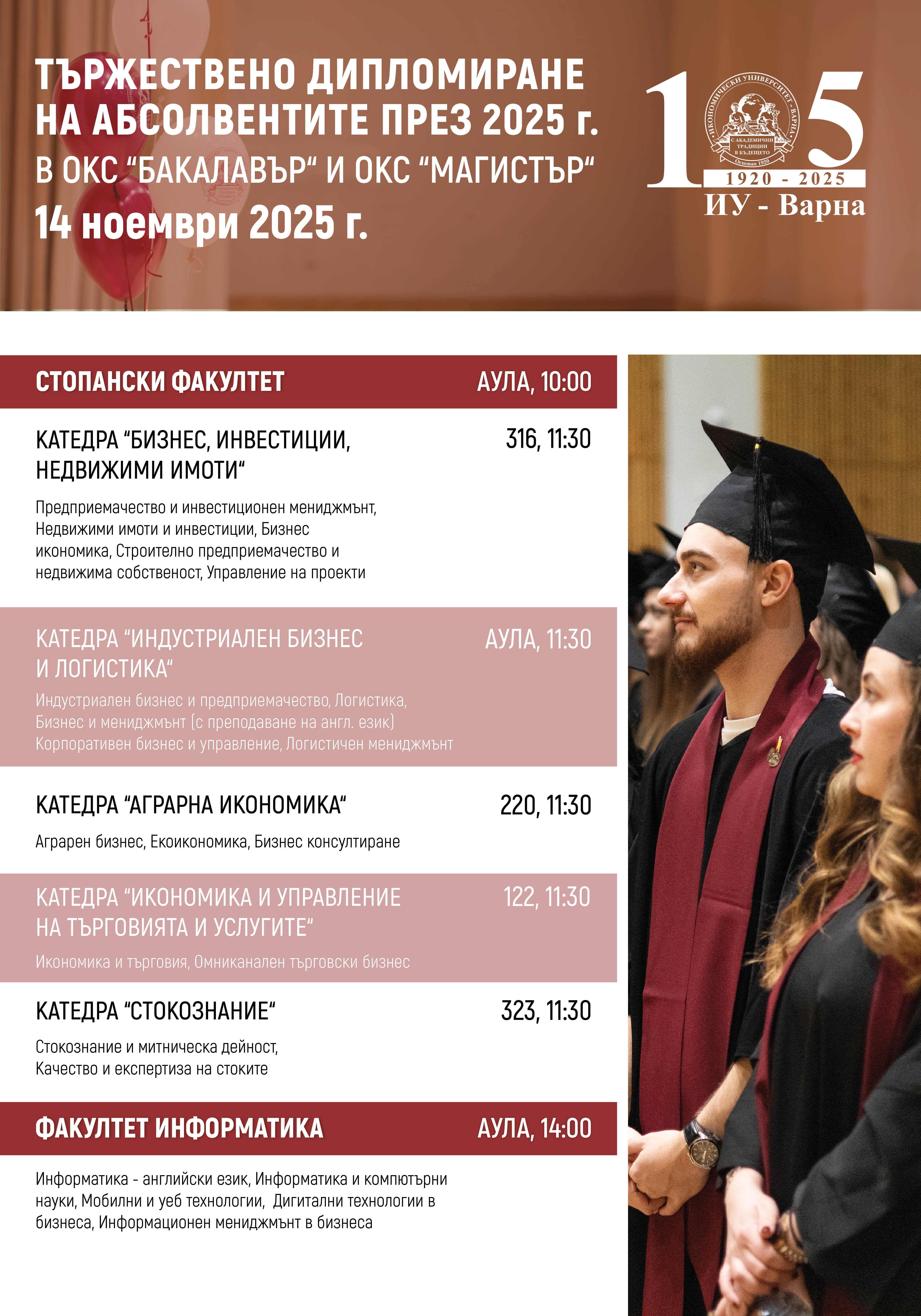 Абсолвенти в тоги на тържествено дипломиране в ИУ-Варна